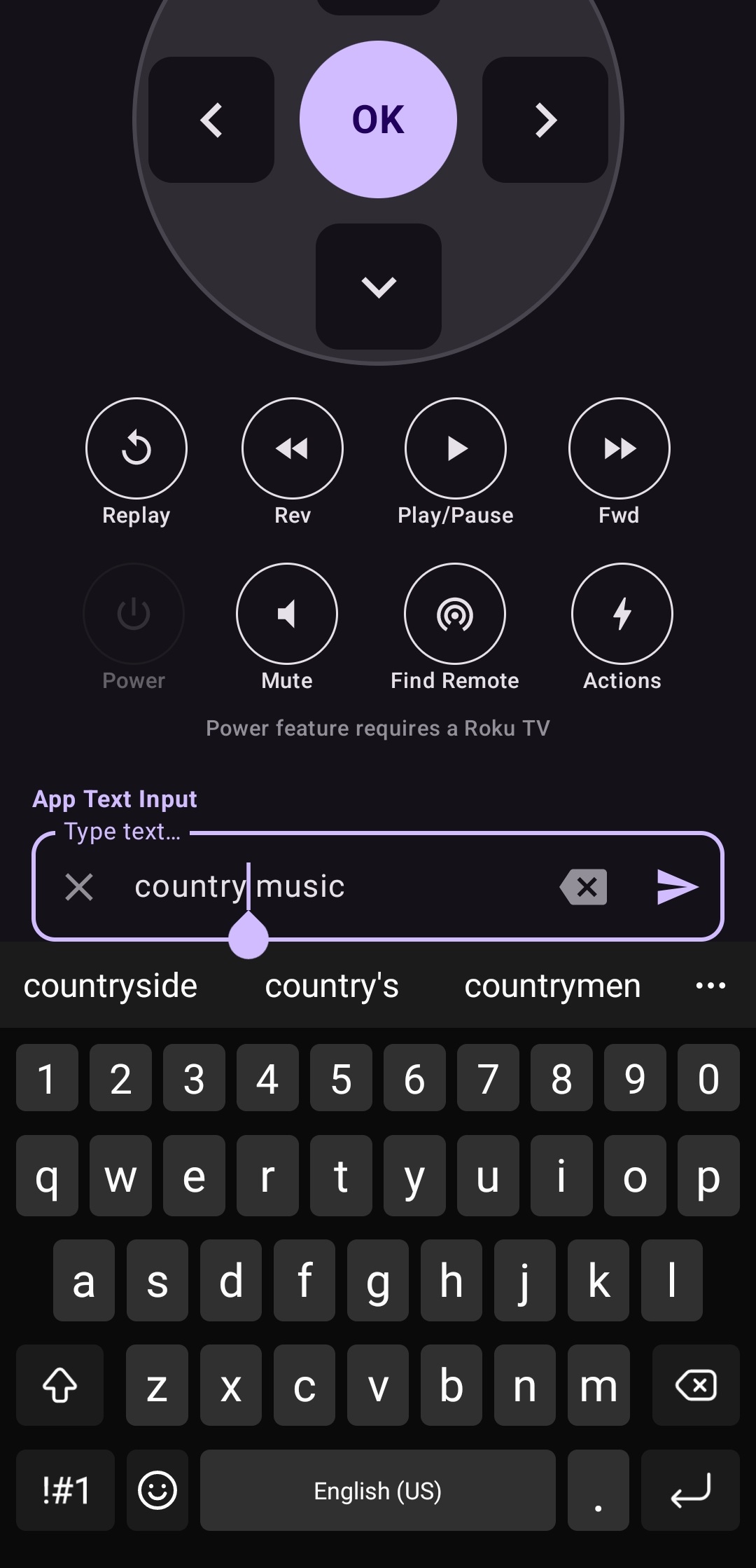Roku TV Remote Control App Keyboard auto sync - Fast Text Input
