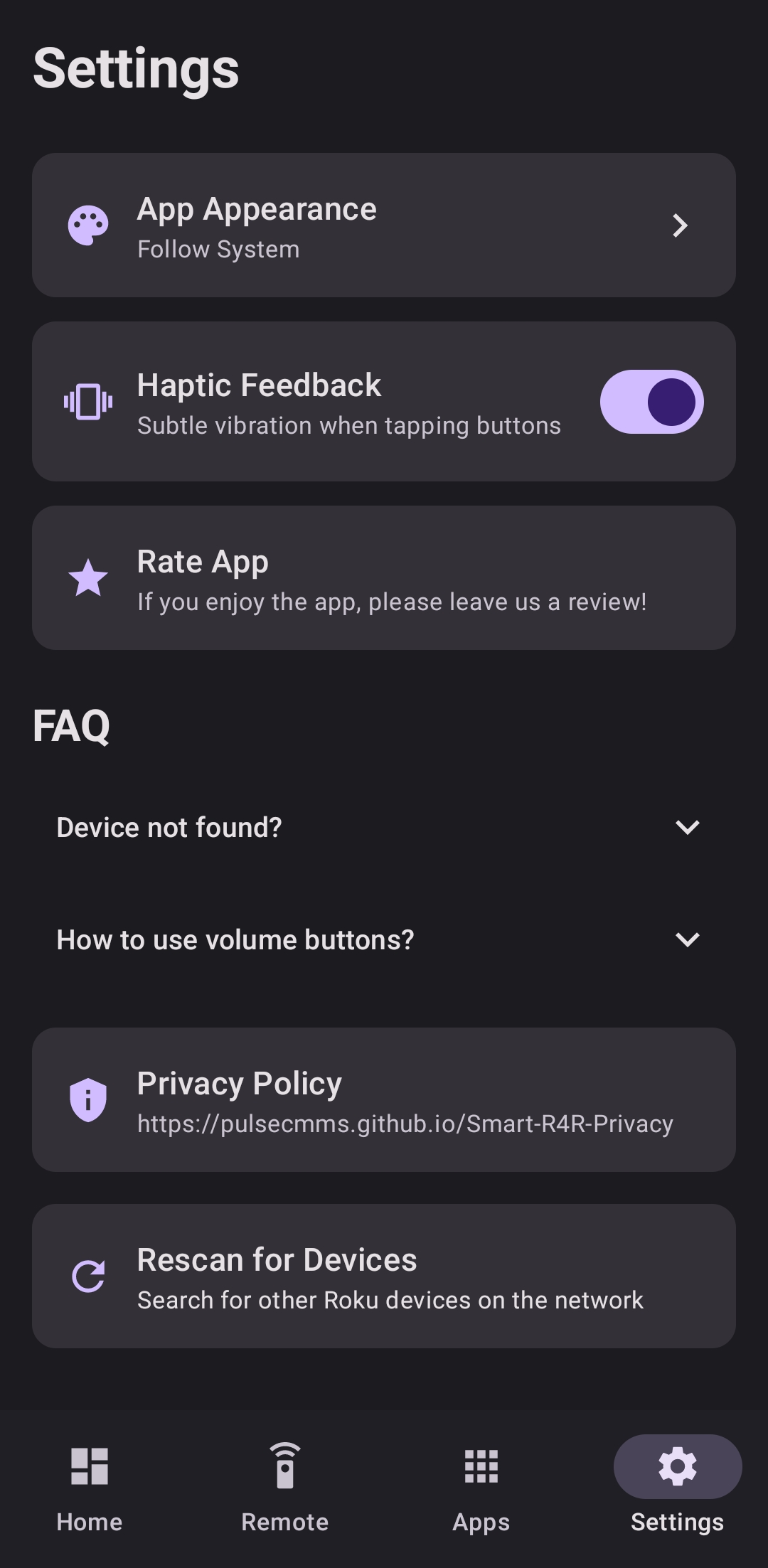 Roku TV Remote Control App Settings tab - Customize Your Experience